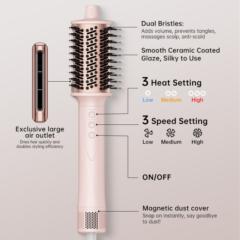 3-u-1 četka za sušenje kose s brushless motorom, 1400W, 220V, 3 postavke brzine zraka, hladan/topli zrak
