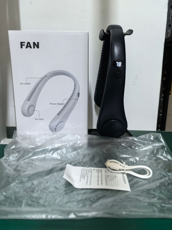 Prijenosni ventilator za vrat s USB punjenjem, tih, s digitalnim zaslonom, 3 brzine