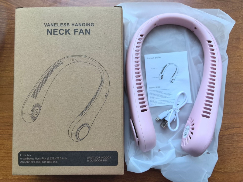 Prijenosni ventilator za vrat s USB punjenjem, tih, s digitalnim zaslonom, 3 brzine