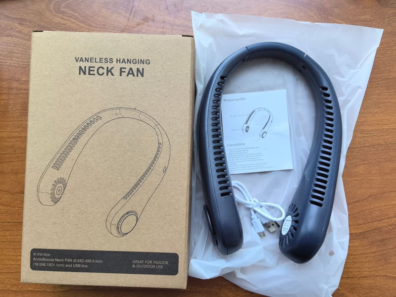 Prijenosni ventilator za vrat s USB punjenjem, tih, s digitalnim zaslonom, 3 brzine