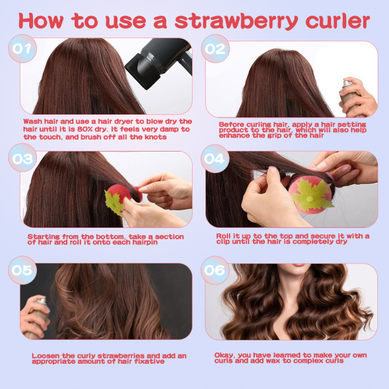 Špongasta kuglica za kovrčanje kose, jahodnog oblika, nježna prema kosi, mekane kovrče, za opću upotrebu