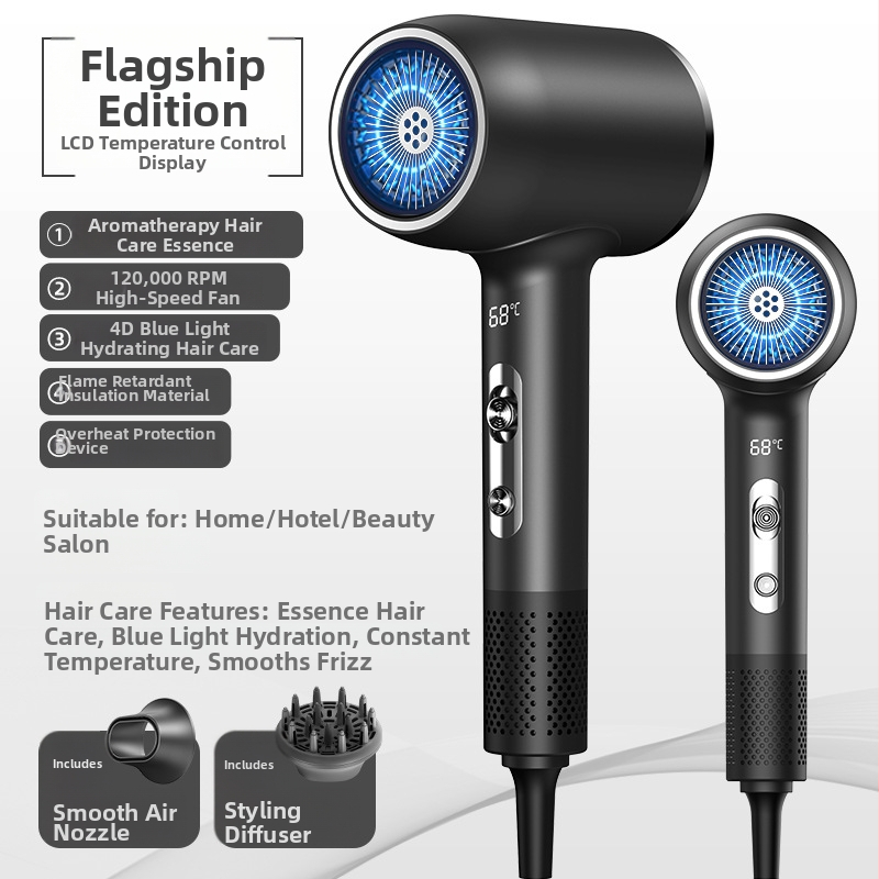 Σεσουάρ μαλλιών με μοτέρ χωρίς ψήκτρες, 2400W, 240V, 5 ταχύτητες ροής αέρα, Intelligent Digital Display, ακροφύσια συγκεντρωτήρα και διαχύτη
