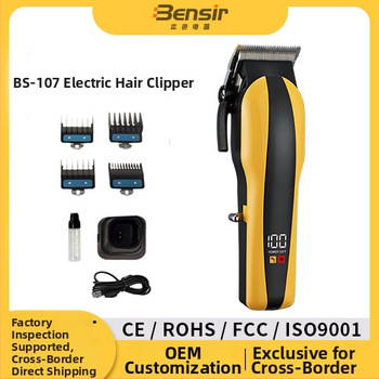 Ηλεκτρικό κοπτικό μαλλιών με ενσωματωμένη μπαταρία 2000–4000 mAh, χρόνος λειτουργίας 1–3 ώρες, λεπίδες από ανοξείδωτο ατσάλι, αδιάβροχο, θόρυβος 36–45 dB.