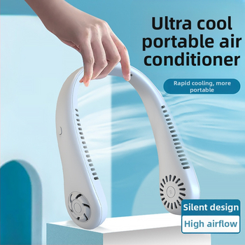 Visiaci nákrčný ventilátor, bez lopatiek, USB nabíjateľný, prirodzený vietor, tichý <36 dB, batéria 500–800 mAh, výdrž >12 h