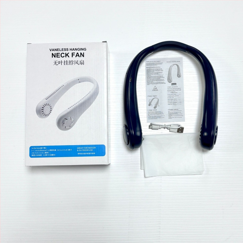 Visiaci nákrčný ventilátor, bez lopatiek, USB nabíjateľný, prirodzený vietor, tichý <36 dB, batéria 500–800 mAh, výdrž >12 h