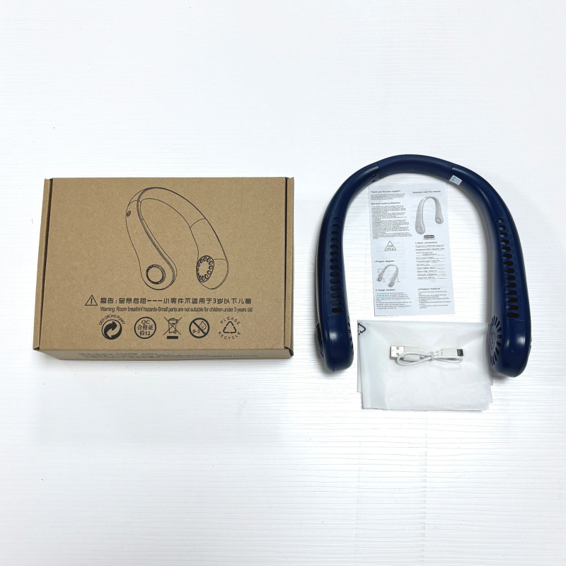 Ventilator za vrat bez lopatica, USB punjiv, prirodni vjetar, tih <36 dB, baterija 500–800 mAh, trajanje >12h