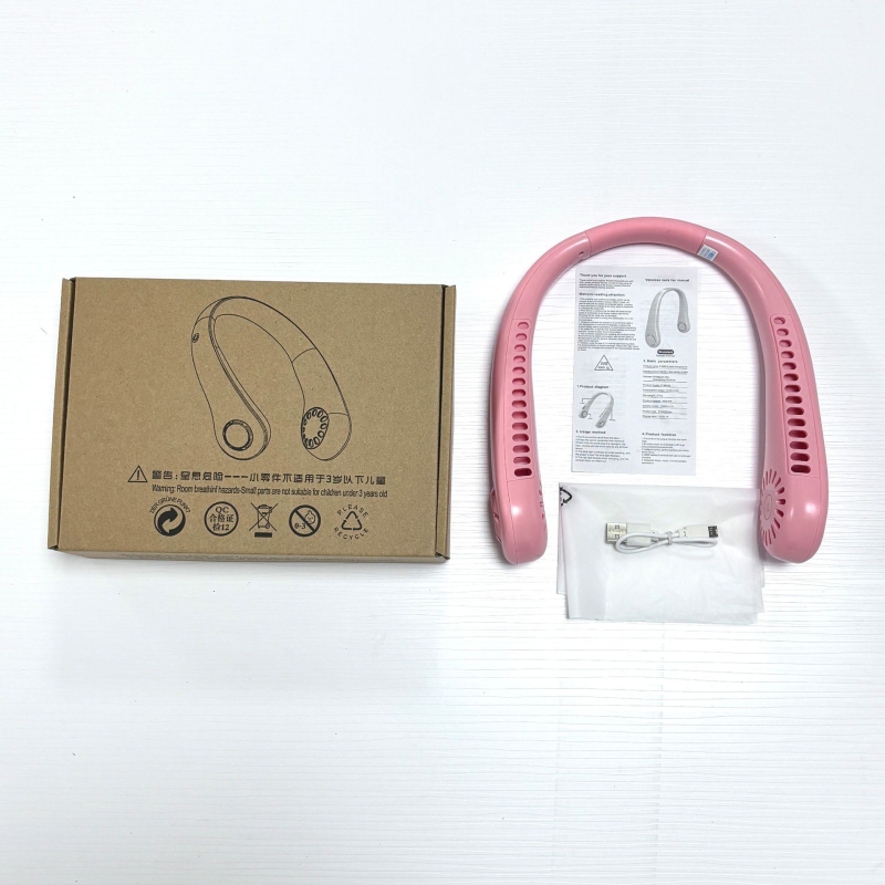 Ventilator za vrat bez lopatica, USB punjiv, prirodni vjetar, tih <36 dB, baterija 500–800 mAh, trajanje >12h