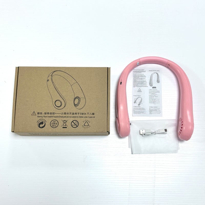 Ventilator za vrat bez lopatica, USB punjiv, prirodni vjetar, tih <36 dB, baterija 500–800 mAh, trajanje >12h