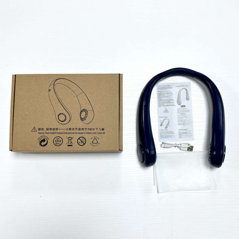 Ventilator za vrat bez lopatica, USB punjiv, prirodni vjetar, tih <36 dB, baterija 500–800 mAh, trajanje >12h