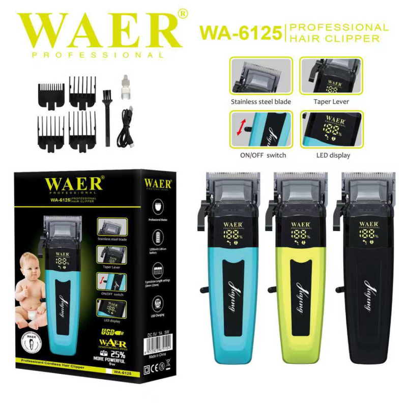 WAER Električna mašinica za šišanje kose, bežična, s ugrađenom baterijom 500–800 mAh, oštrice od nehrđajućeg čelika, odvojiva i periva oštrica, četkasti motor