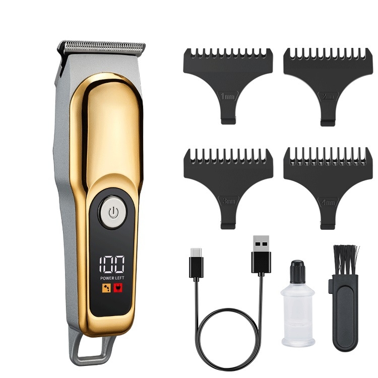 Digitális kijelzős elektromos hajvágó, beépített akkumulátor, 90 perces üzemidő, rozsdamentes acél pengék, vízálló, hordozható, kivehető és mosható penge