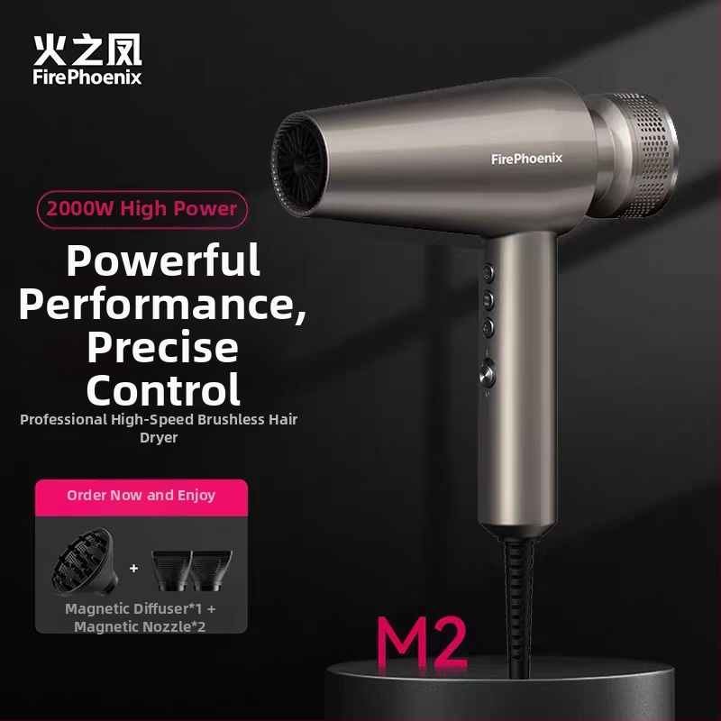 Fire Phoenix profesionálny sušič vlasov pre salón s bezkartáčovým motorom, 2000W, 220V, riadenie teploty studený/horúci, negatívne ióny