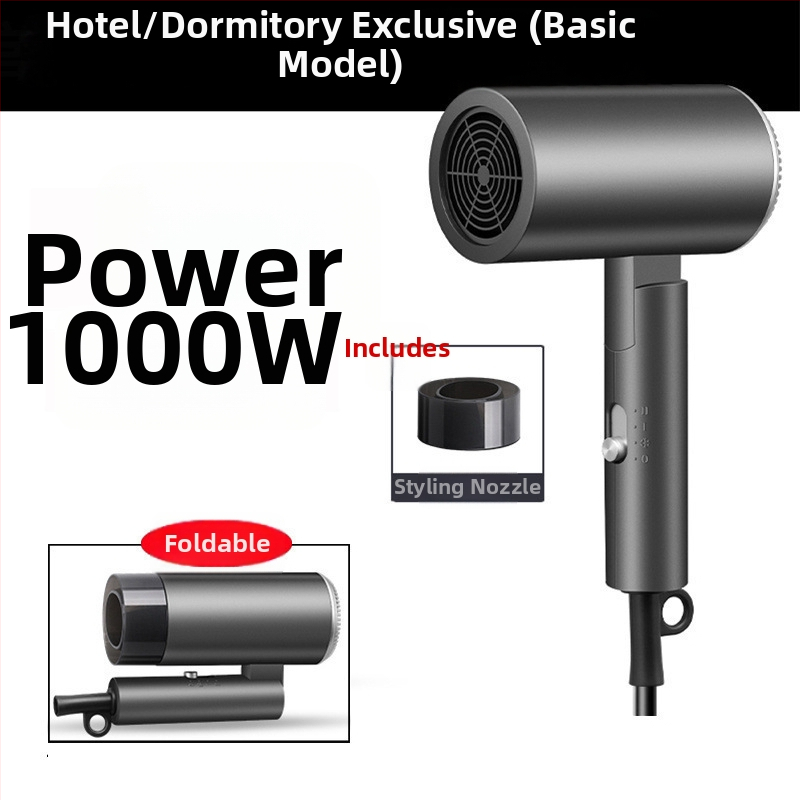 Skladací fén na vlasy pre hotelové izby, bezkartáčový motor, 4 rýchlosti, studený/horúci vzduch, ochrana proti prehriatiu, koncentrátorová dýza