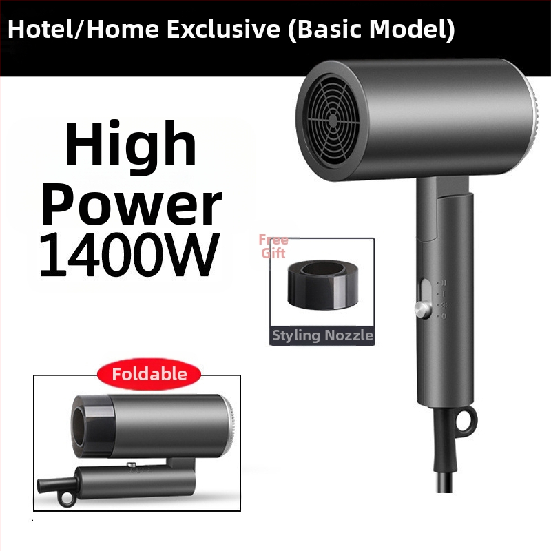 Skladací fén na vlasy pre hotelové izby, bezkartáčový motor, 4 rýchlosti, studený/horúci vzduch, ochrana proti prehriatiu, koncentrátorová dýza