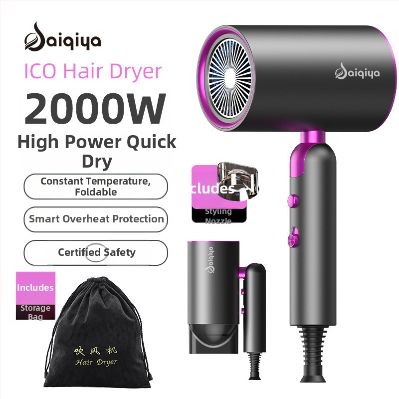 Skladací fén na vlasy pre hotelové izby, bezkartáčový motor, 4 rýchlosti, studený/horúci vzduch, ochrana proti prehriatiu, koncentrátorová dýza