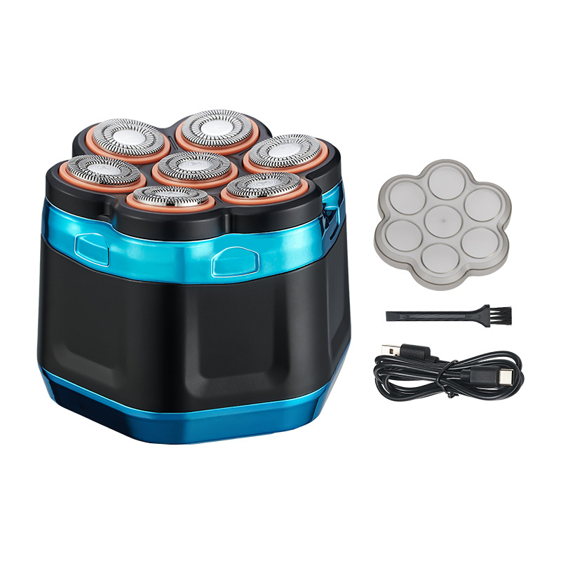 Mașină de ras electrică pentru bărbați, cu cap de șapte lame, impermeabilă pentru curățare a corpului, baterie încorporată 1200–2000 mAh, încărcare Type-C, afișaj digital