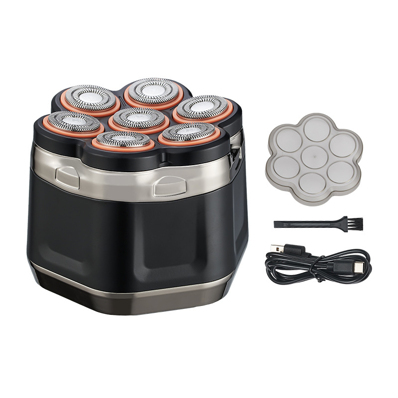 Mașină de ras electrică pentru bărbați, cu cap de șapte lame, impermeabilă pentru curățare a corpului, baterie încorporată 1200–2000 mAh, încărcare Type-C, afișaj digital