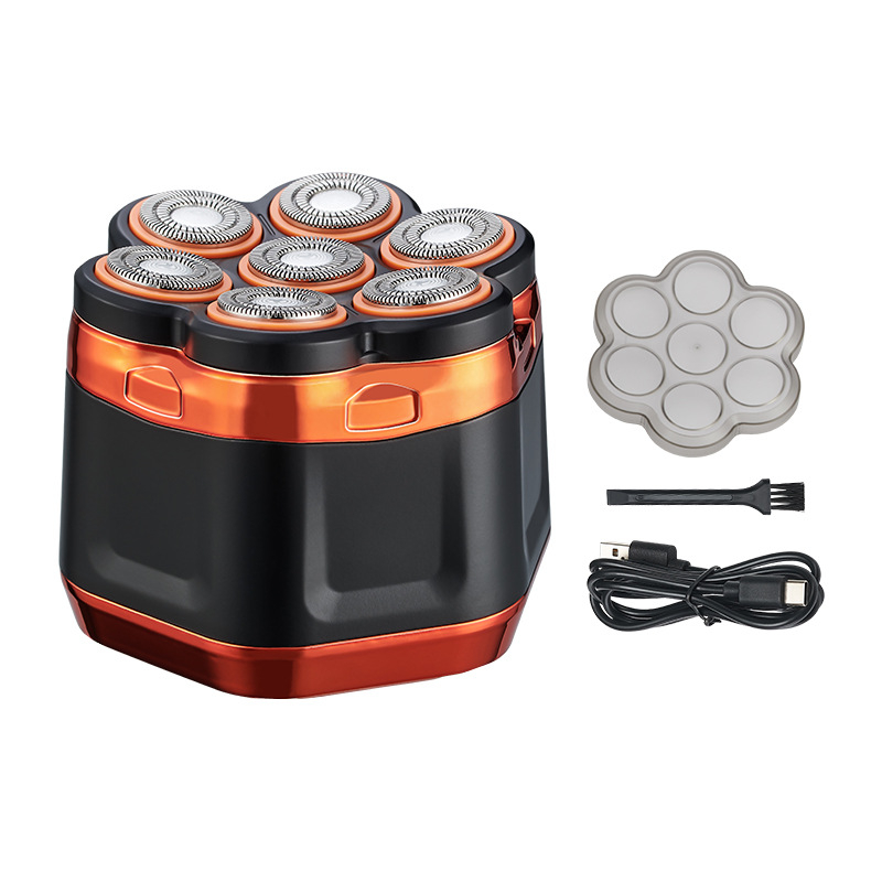 Mașină de ras electrică pentru bărbați, cu cap de șapte lame, impermeabilă pentru curățare a corpului, baterie încorporată 1200–2000 mAh, încărcare Type-C, afișaj digital