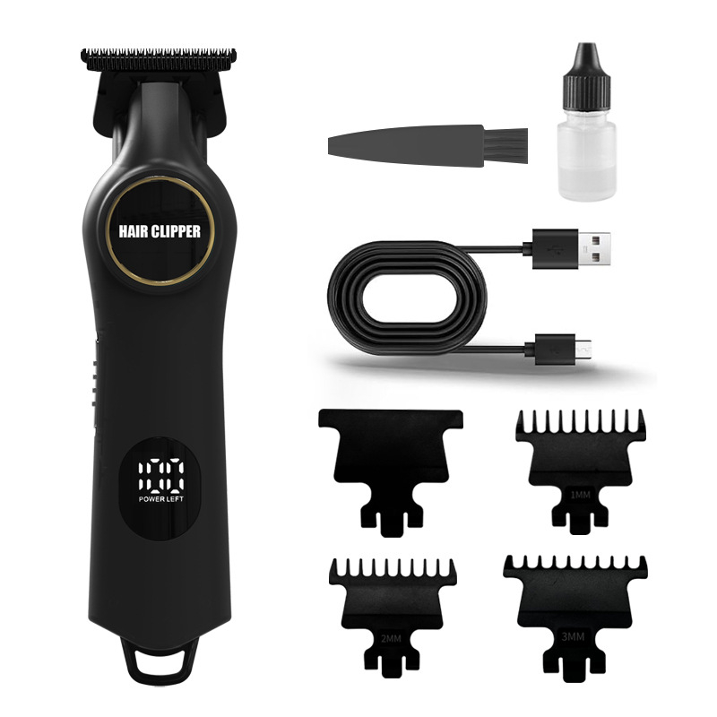 Фризьорски подстригвач с цифров дисплей, презареждаем, с двигател с четки и ножове от неръждаема стомана, вградена батерия