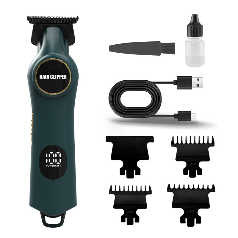 Фризьорски подстригвач с цифров дисплей, презареждаем, с двигател с четки и ножове от неръждаема стомана, вградена батерия