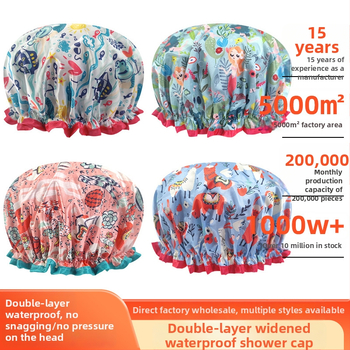 Dvojvrstvová satén-PEVA sprchová čiapka pre dospelých, vodotesná, pastoraálny štýl, 40 g