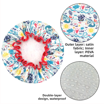 Dvojvrstvová satén-PEVA sprchová čiapka pre dospelých, vodotesná, pastoraálny štýl, 40 g