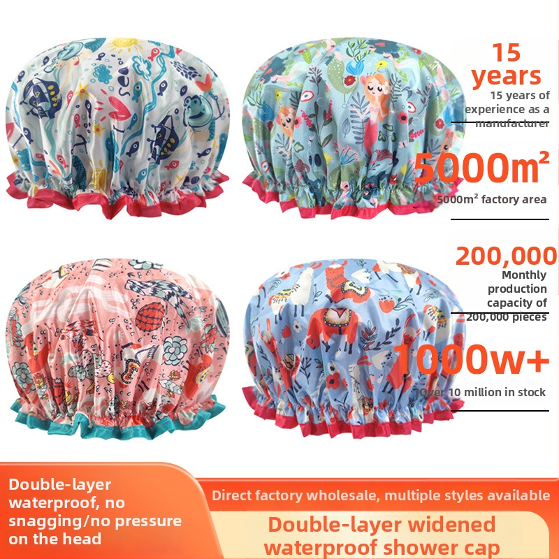 Dvojvrstvová satén-PEVA sprchová čiapka pre dospelých, vodotesná, pastoraálny štýl, 40 g