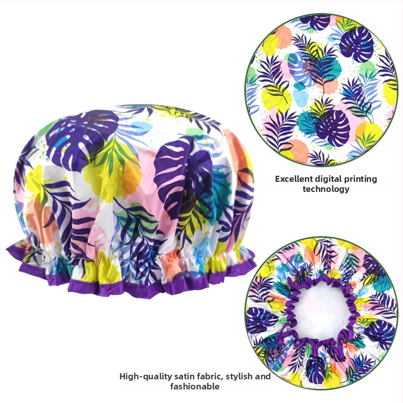 Dvojvrstvová satén-PEVA sprchová čiapka pre dospelých, vodotesná, pastoraálny štýl, 40 g