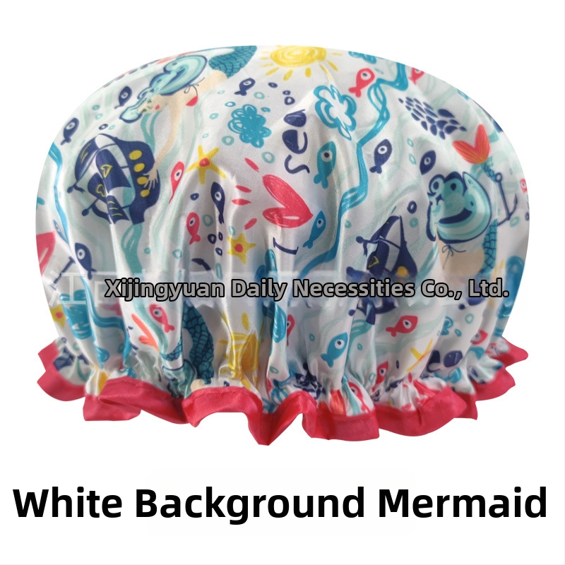 Dvojvrstvová satén-PEVA sprchová čiapka pre dospelých, vodotesná, pastoraálny štýl, 40 g