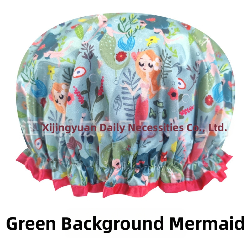 Dvojvrstvová satén-PEVA sprchová čiapka pre dospelých, vodotesná, pastoraálny štýl, 40 g