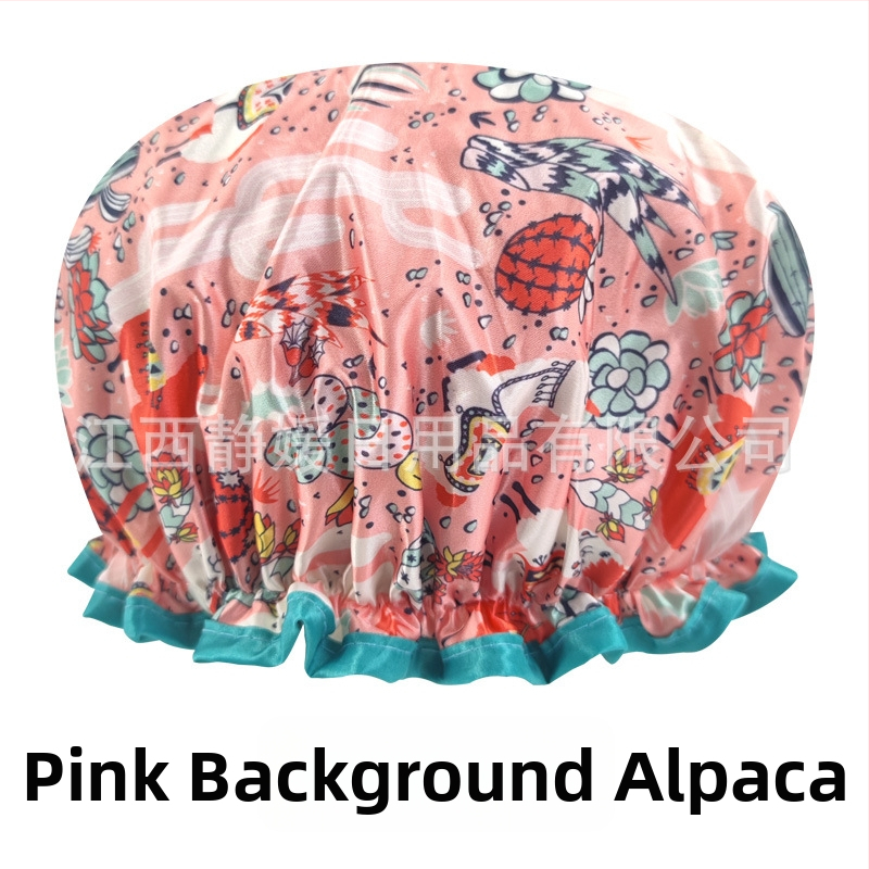 Dvojvrstvová satén-PEVA sprchová čiapka pre dospelých, vodotesná, pastoraálny štýl, 40 g