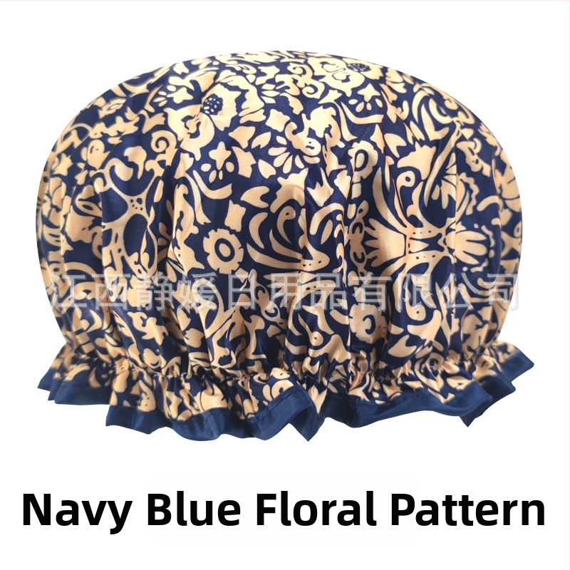 Dvojvrstvová satén-PEVA sprchová čiapka pre dospelých, vodotesná, pastoraálny štýl, 40 g