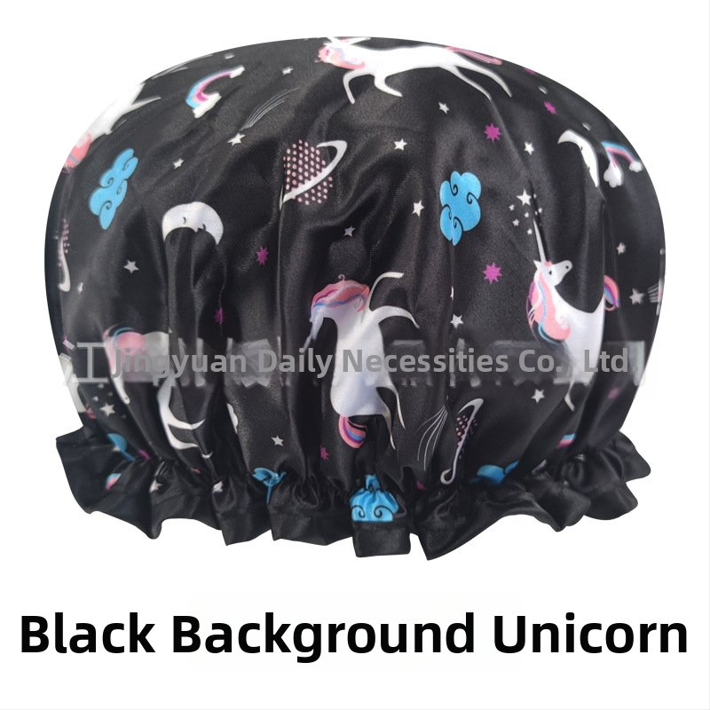 Dvojvrstvová satén-PEVA sprchová čiapka pre dospelých, vodotesná, pastoraálny štýl, 40 g