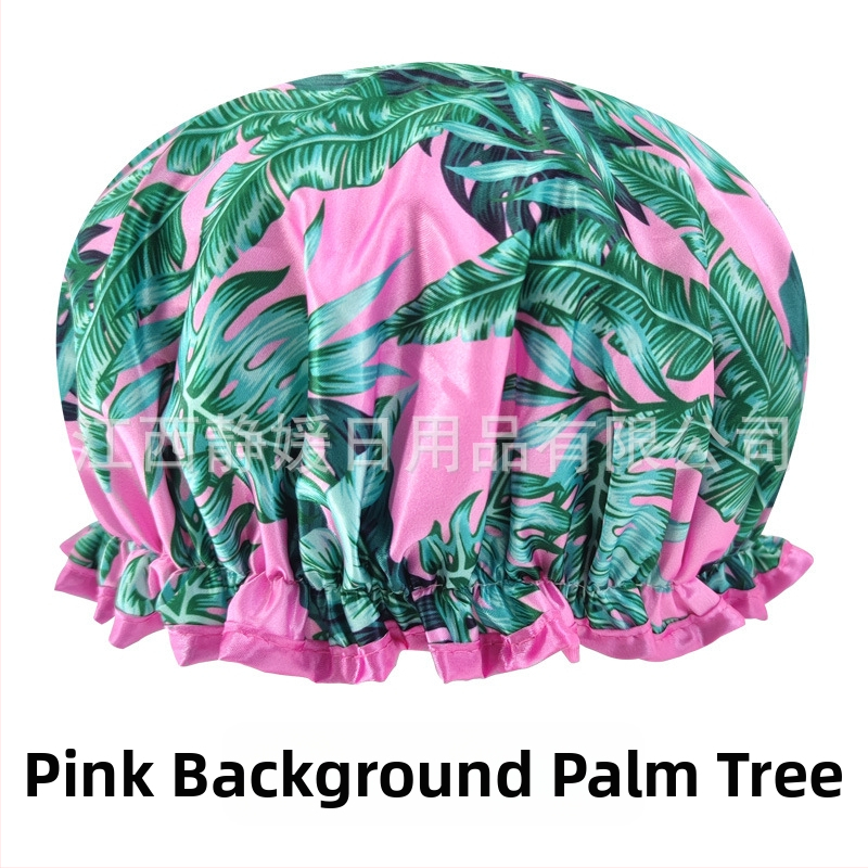 Dvojvrstvová satén-PEVA sprchová čiapka pre dospelých, vodotesná, pastoraálny štýl, 40 g