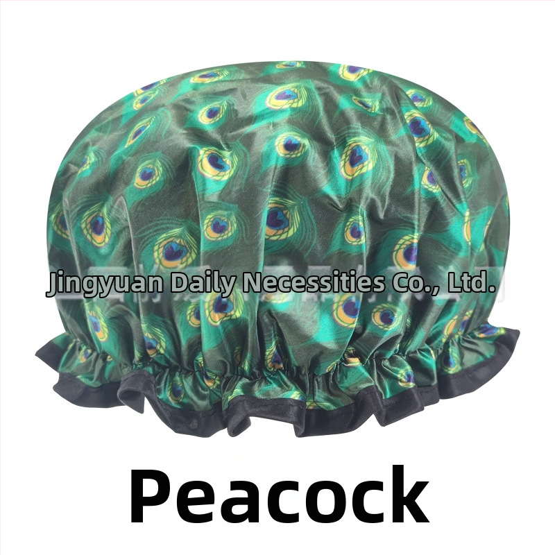 Dvojvrstvová satén-PEVA sprchová čiapka pre dospelých, vodotesná, pastoraálny štýl, 40 g