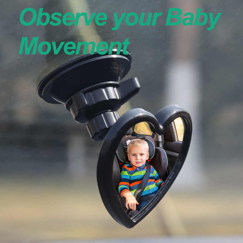 Unutarnji auto ogledalo za nadzor bebe s vakuum držačem i klipom u obliku srca, kompatibilno s retrovizorom (Brand: Double product; Vakum držač; Unutarnji nadzor bebe; Klip u obliku srca; Kompatibilno s retrovizorom)