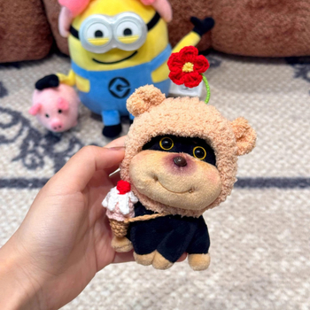 Jégkrémes méhecske kölyökkutya plüss figura hátizsákmedállal és autókulcstartóval, aranyos plüss játék, etnikus stílus (Anyag: Egyéb; Feldolgozás: Nincs)