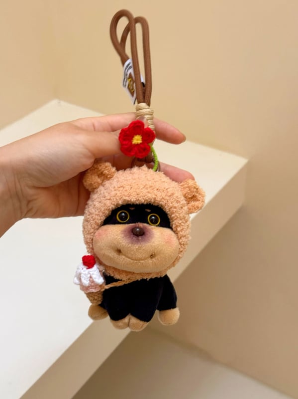 Jégkrémes méhecske kölyökkutya plüss figura hátizsákmedállal és autókulcstartóval, aranyos plüss játék, etnikus stílus (Anyag: Egyéb; Feldolgozás: Nincs)