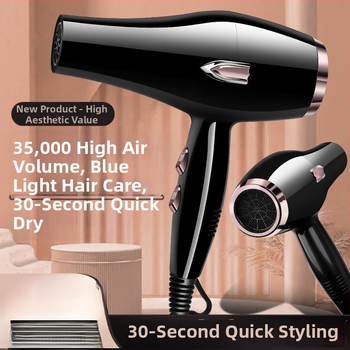 Sušič vlasov s kefovým motorom, 5000W, horúci/studený vzduch, 220V, modré svetlo s negatívnymi iónmi