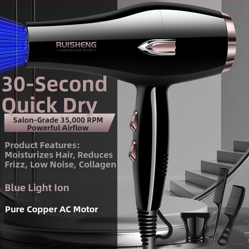 Sušič vlasov s kefovým motorom, 5000W, horúci/studený vzduch, 220V, modré svetlo s negatívnymi iónmi