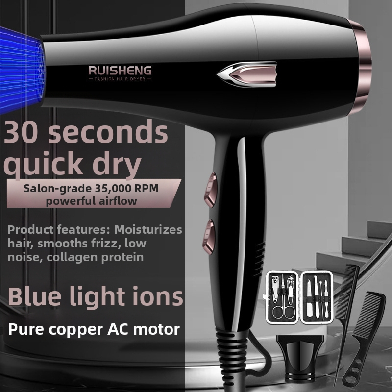 Sušič vlasov s kefovým motorom, 5000W, horúci/studený vzduch, 220V, modré svetlo s negatívnymi iónmi