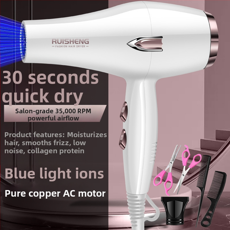 Sušič vlasov s kefovým motorom, 5000W, horúci/studený vzduch, 220V, modré svetlo s negatívnymi iónmi