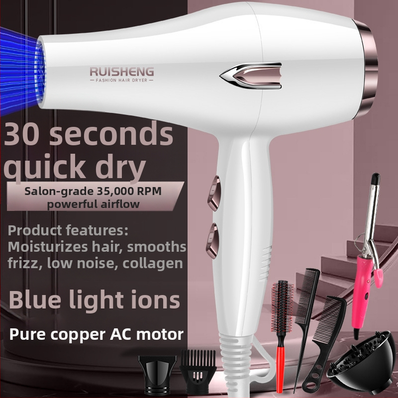 Sušič vlasov s kefovým motorom, 5000W, horúci/studený vzduch, 220V, modré svetlo s negatívnymi iónmi