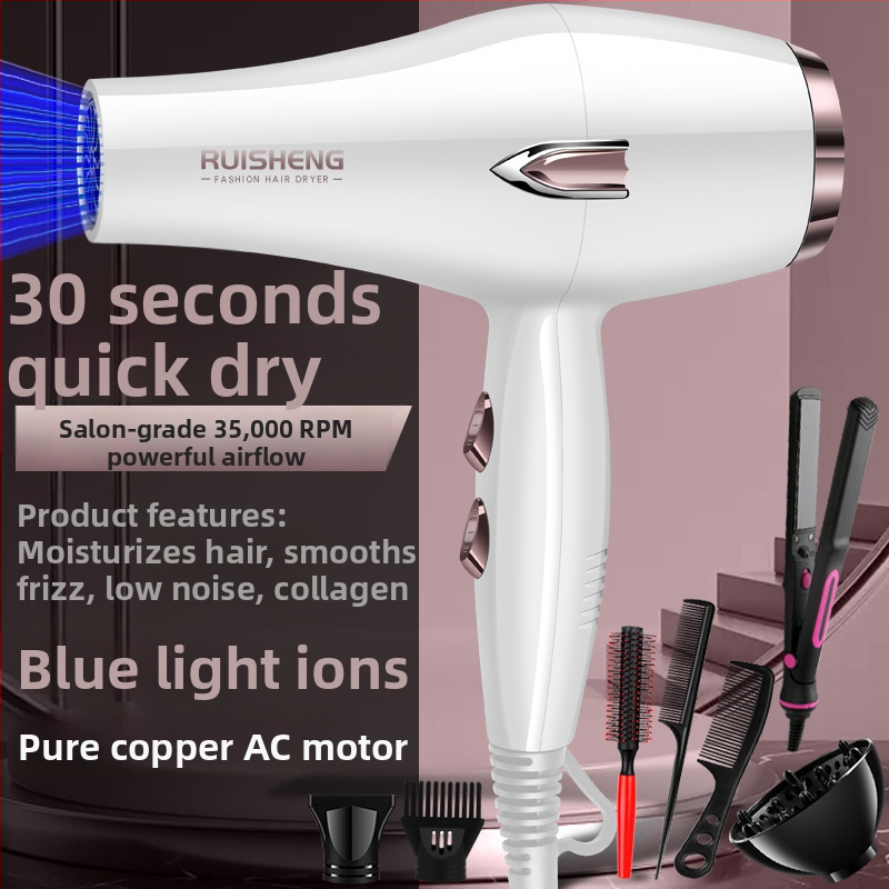 Sušič vlasov s kefovým motorom, 5000W, horúci/studený vzduch, 220V, modré svetlo s negatívnymi iónmi