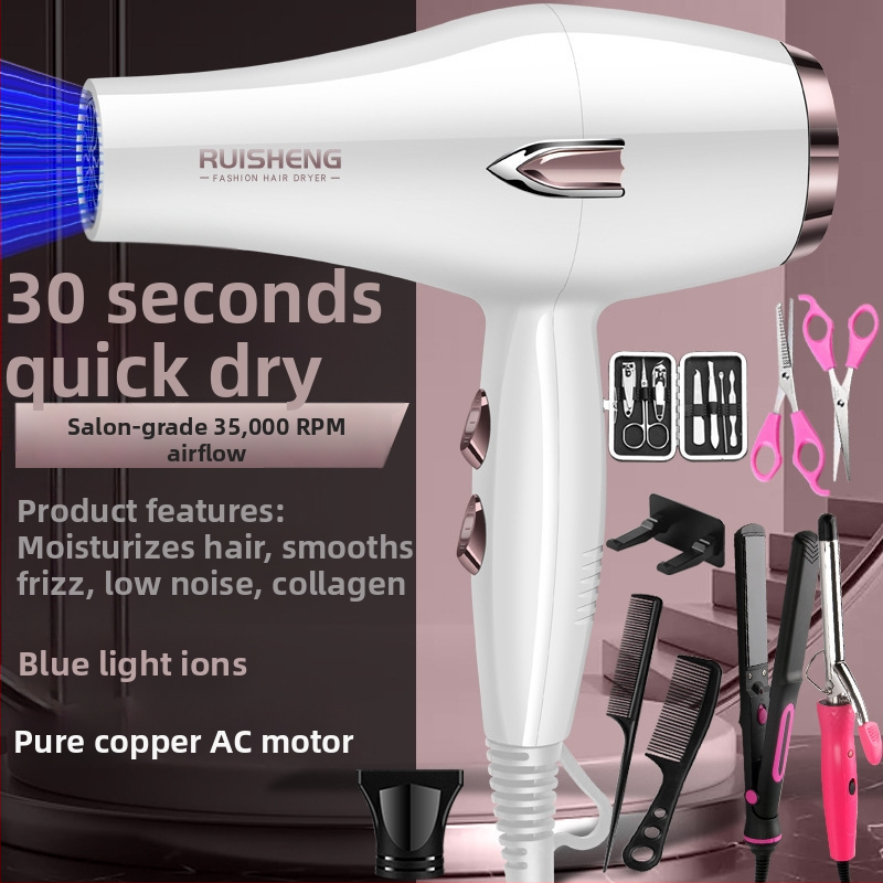 Sušič vlasov s kefovým motorom, 5000W, horúci/studený vzduch, 220V, modré svetlo s negatívnymi iónmi