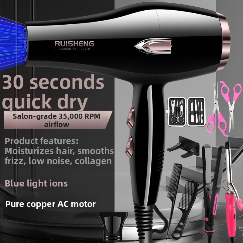 Sušič vlasov s kefovým motorom, 5000W, horúci/studený vzduch, 220V, modré svetlo s negatívnymi iónmi