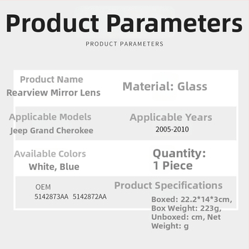 Sklo vonkajšieho spätného zrkadla pre Jeep Grand Cherokee 05-10 – ploché zrkadlo, dielové čísla 5142873AA 5142872AA