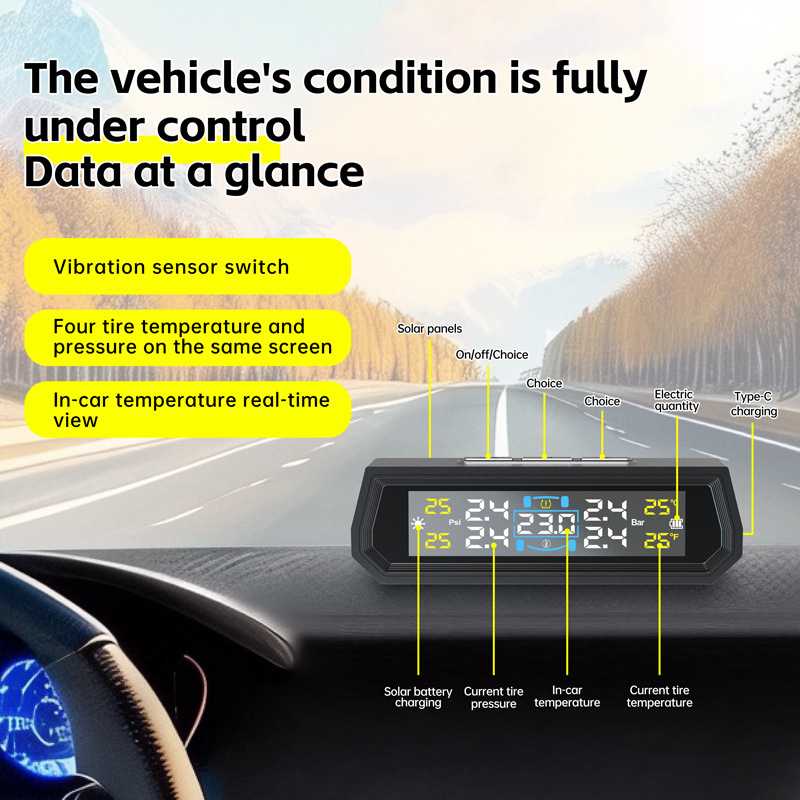 TPMS T17 – kompaktni dizajn, digitalni prikaz, visoka preciznost, raspon tlaka 0–6,8 bar, za vozila s četiri kotača