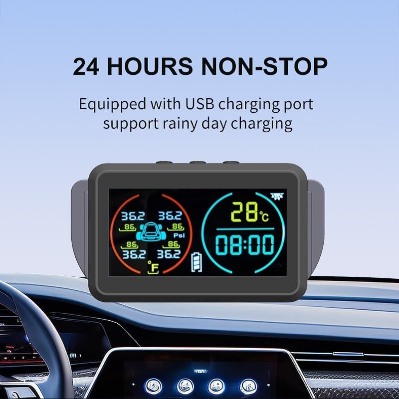 Novi TPMS senzor tlaka u gumama s prikazom vremena i temperature, bežični solarni senzor za automobile, univerzalni