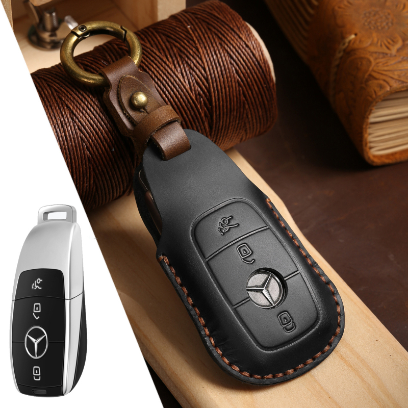 Capac cheie Mercedes-Benz E300L/C260L de Navigator, husă din piele naturală de vițel, posibilitate de personalizare, etichetă privată licențiată